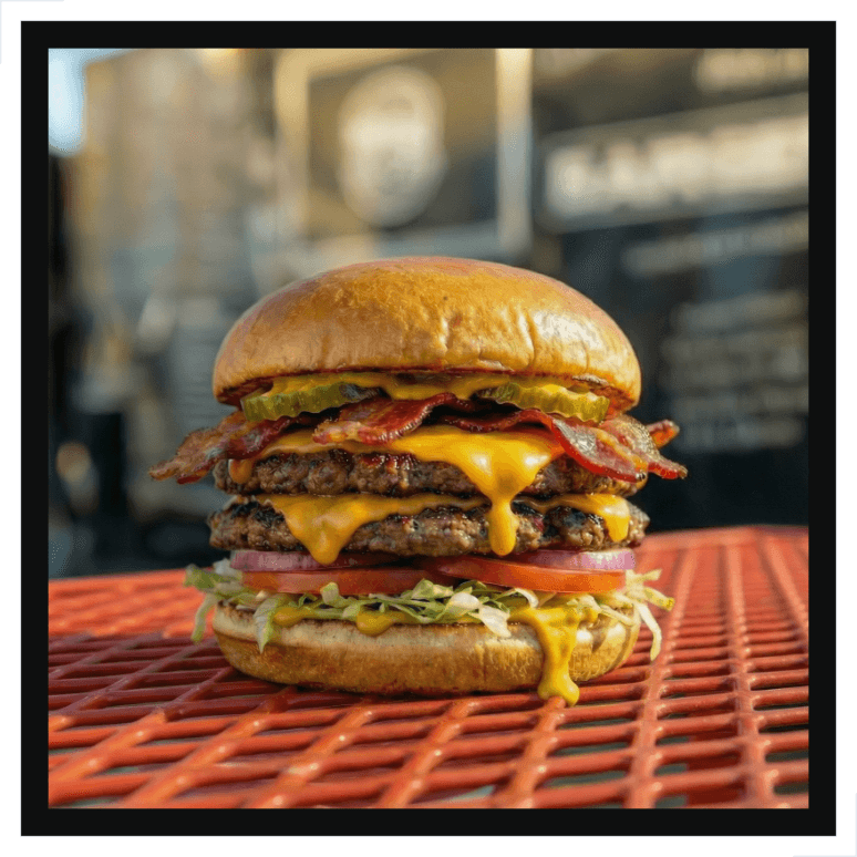Lynyrd Skynyrd double bacon cheeseburger framed like a concert poster